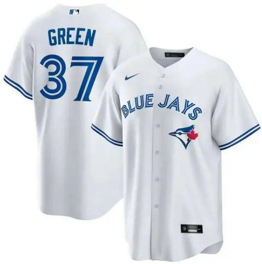 White Toronto Blue Jays Nike home replica player jersey with blue trim and BLUE JAYS lettering