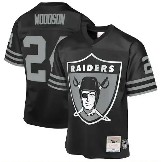 Black Oakland Raiders Charles Woodson Las Vegas jersey with WOODSON and 24 on back