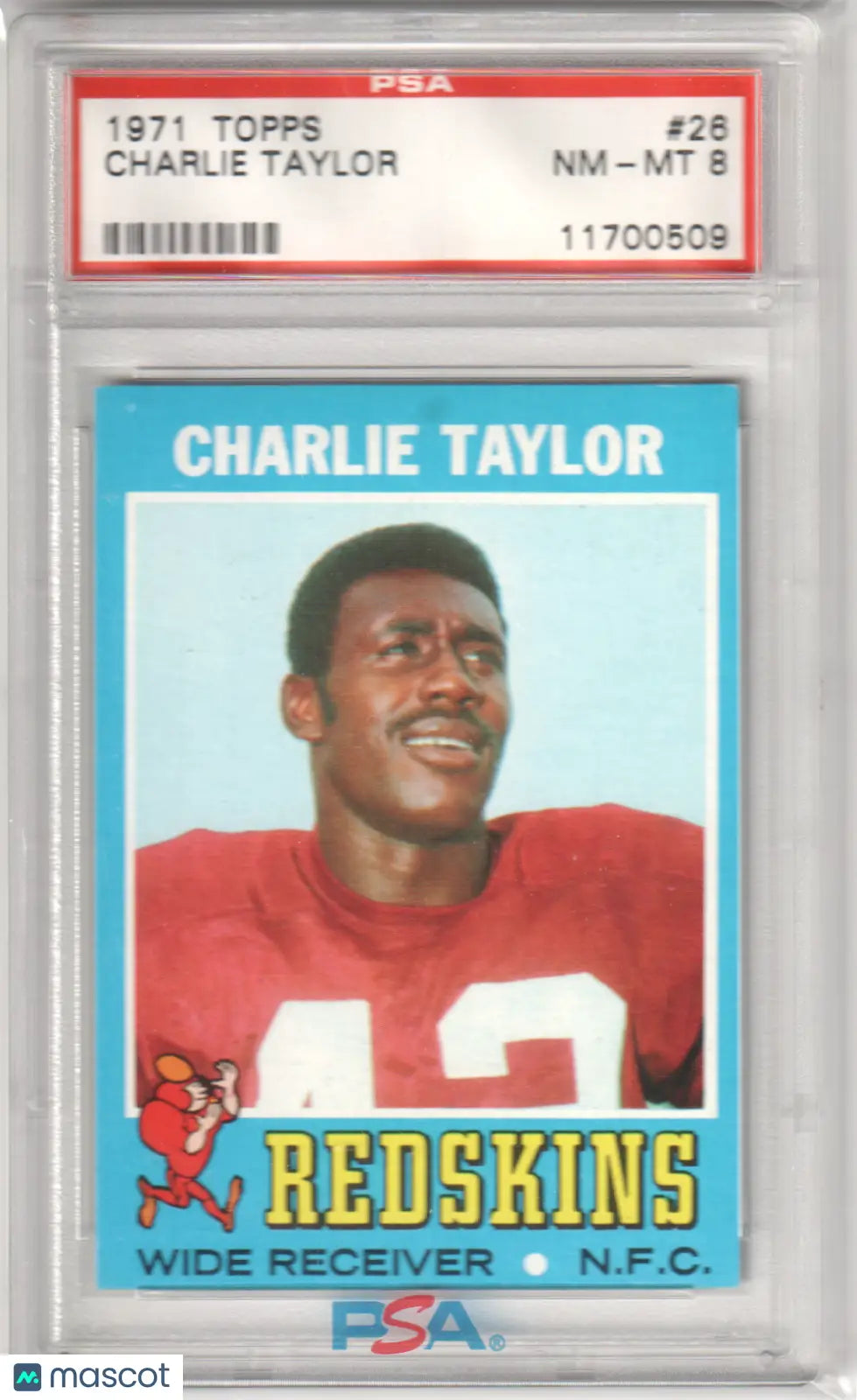 PSA-graded 1971 Topps Charlie Taylor football card NM-MT 8 from Columbia Hobby