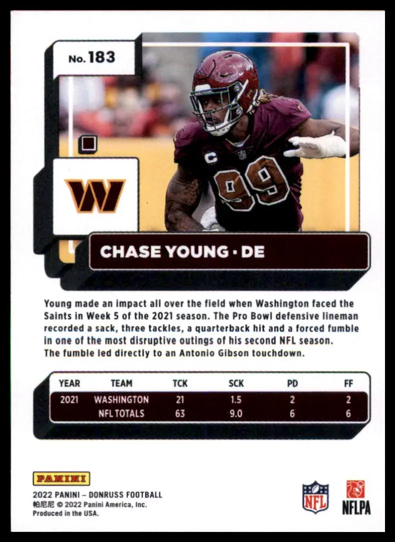 Chase Young football card from 2022 Donruss Washington Commanders collection