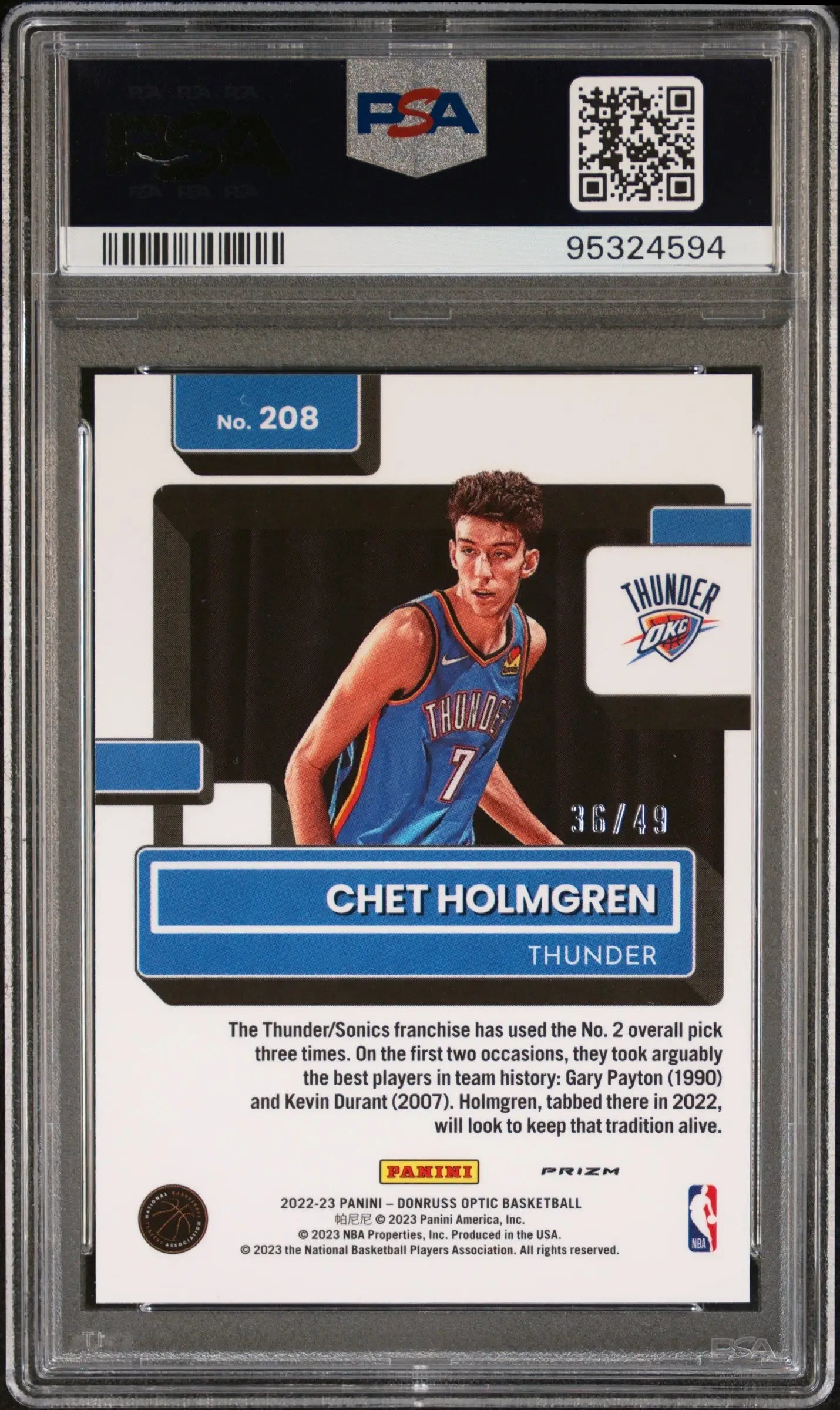 Chet Holmgren basketball card Chet Holmgren 2022 Donruss Optic Fast Break Blue PSA 10