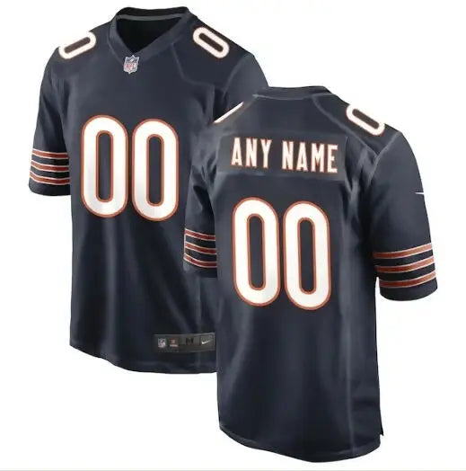 Dark blue Chicago Bears Nike custom game jersey with white 00 numbers and ANY NAME on back