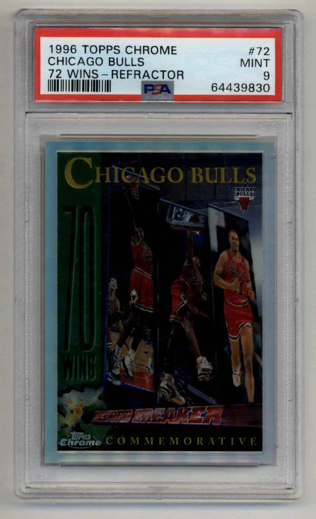 Graded Chicago Bulls 1996 Topps Chrome Wins Refractor #72 PSA 9 Mint basketball card
