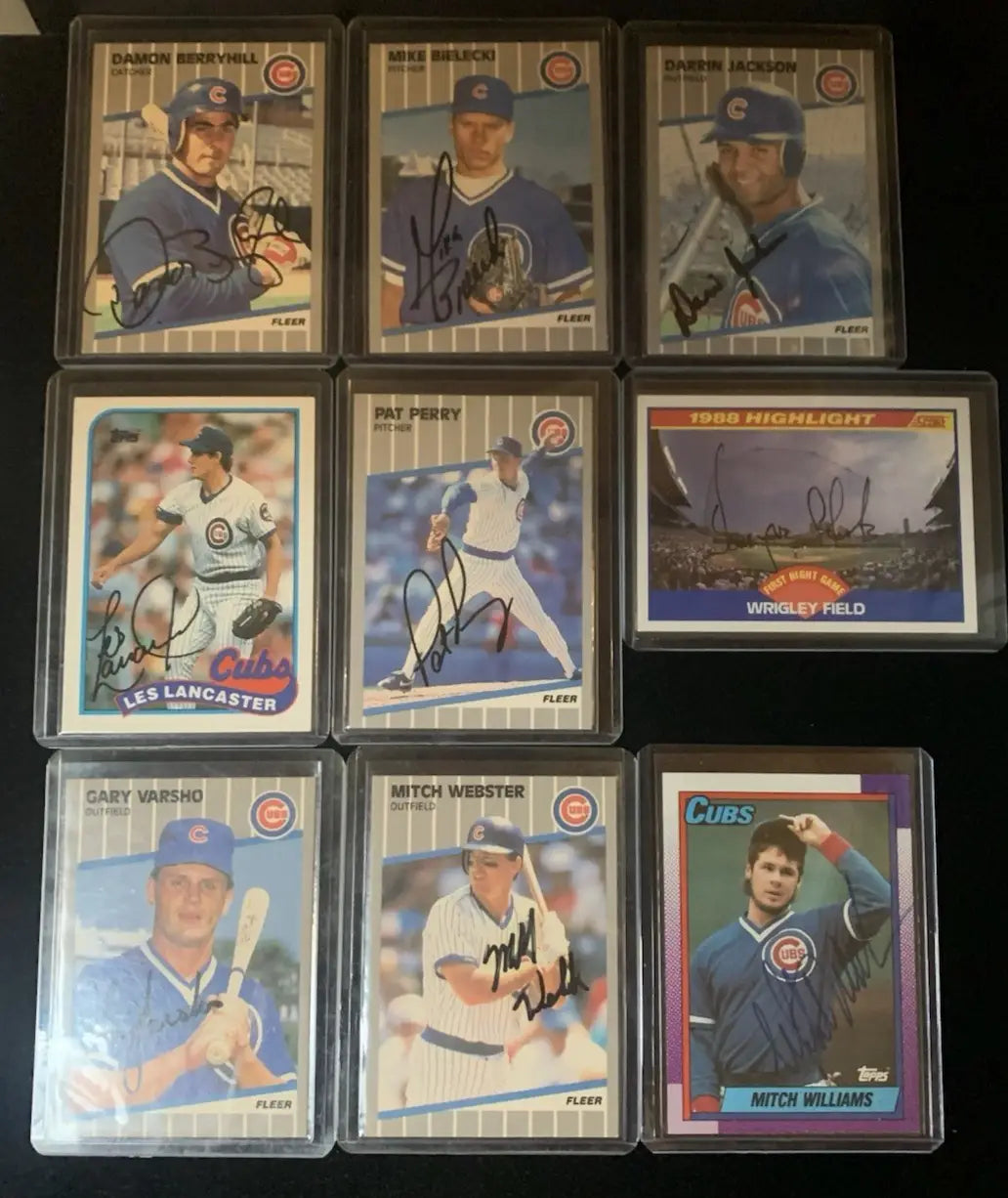 Signed vintage Chicago Cubs baseball cards from the 1989 Fleer Score Topps lot