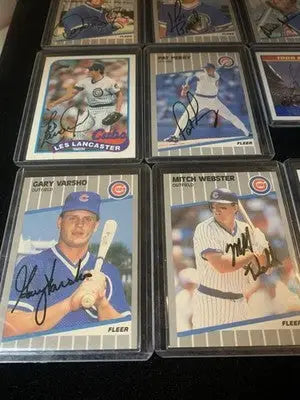 Framed Chicago Cubs baseball cards from 1989 Fleer Score Topps lot of 9 with autographs