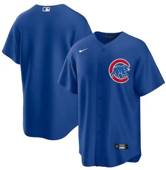 Blue Chicago Cubs Nike Alternate Replica Team Jersey displayed in royal color