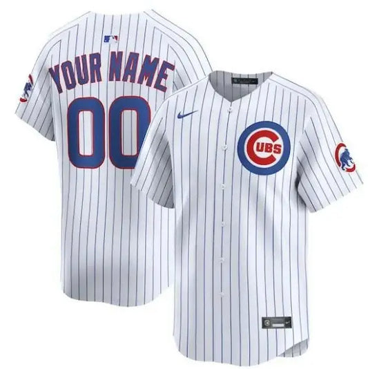 Chicago Cubs Nike Home Limited Custom White Baseball Jersey displayed on a mannequin