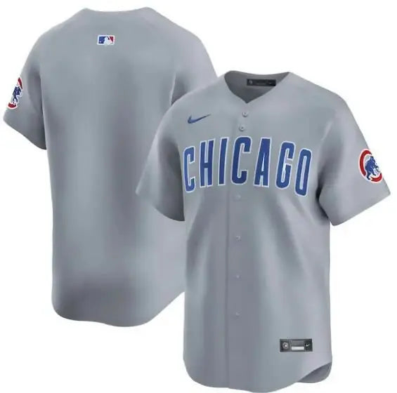 Gray Chicago Cubs Nike Road Limited Baseball Jersey displayed in a product image