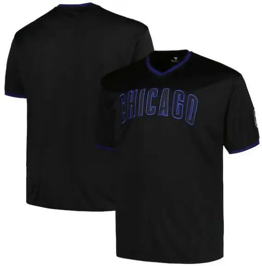 Black Chicago Cubs baseball jersey displayed in Chicago Cubs Profile Big & Tall Pop Fashion Jersey