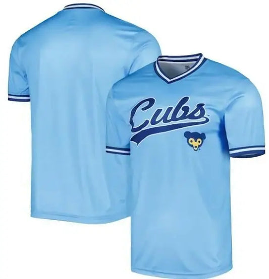 Light blue Chicago Cubs baseball jersey from the Stitches Cooperstown Collection