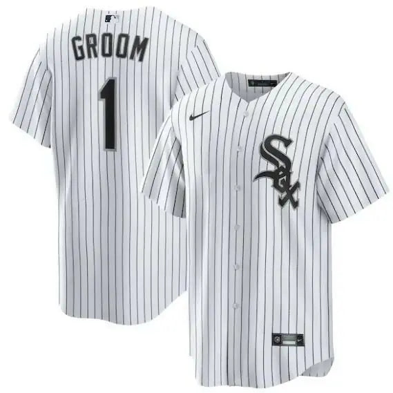 White pinstriped Chicago White Sox Nike home replica baseball jersey