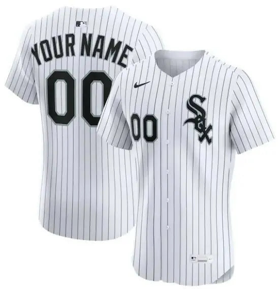 White pinstriped Chicago White Sox Nike Home Elite Custom Baseball Jersey