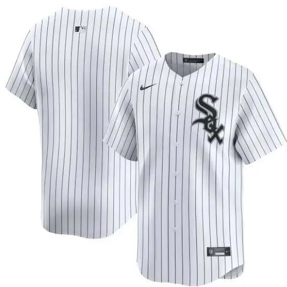 White pinstripe Chicago White Sox Nike Home Limited Jersey on display