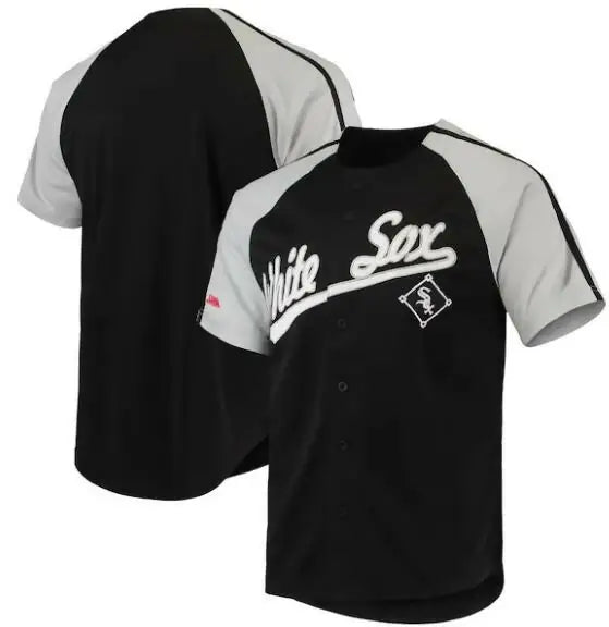 Black and gray Chicago White Sox Stitches Button-Down Raglan Replica Jersey
