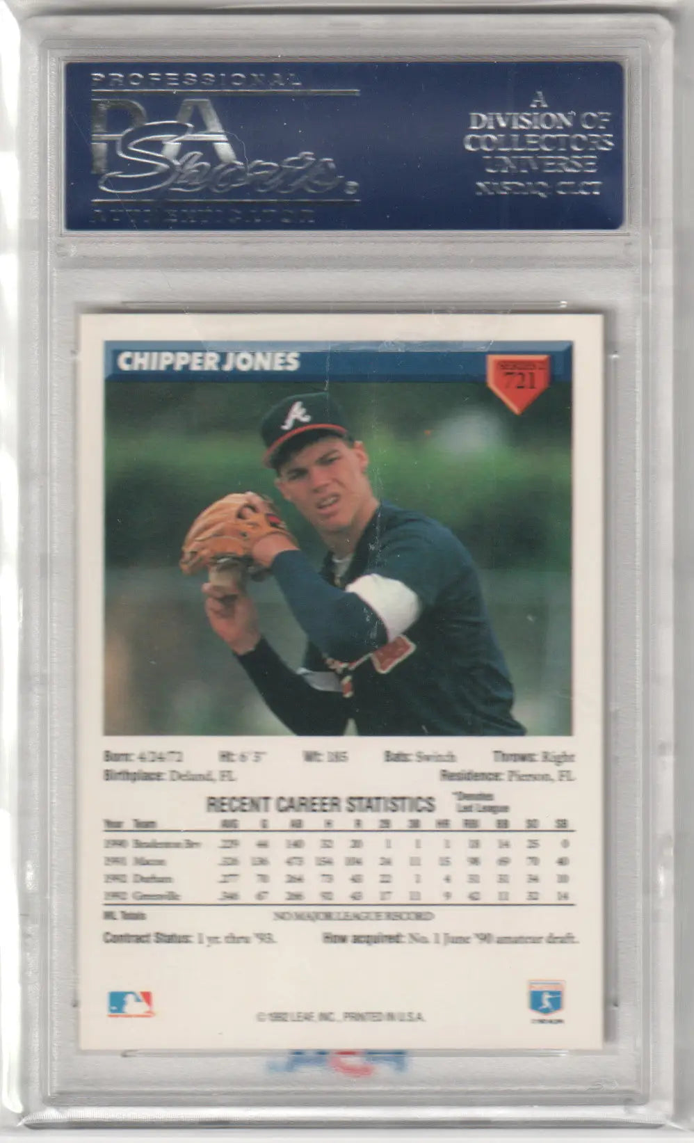 Graded Chipper Jones baseball card from Donruss RC Rookie series at Columbia Hobby