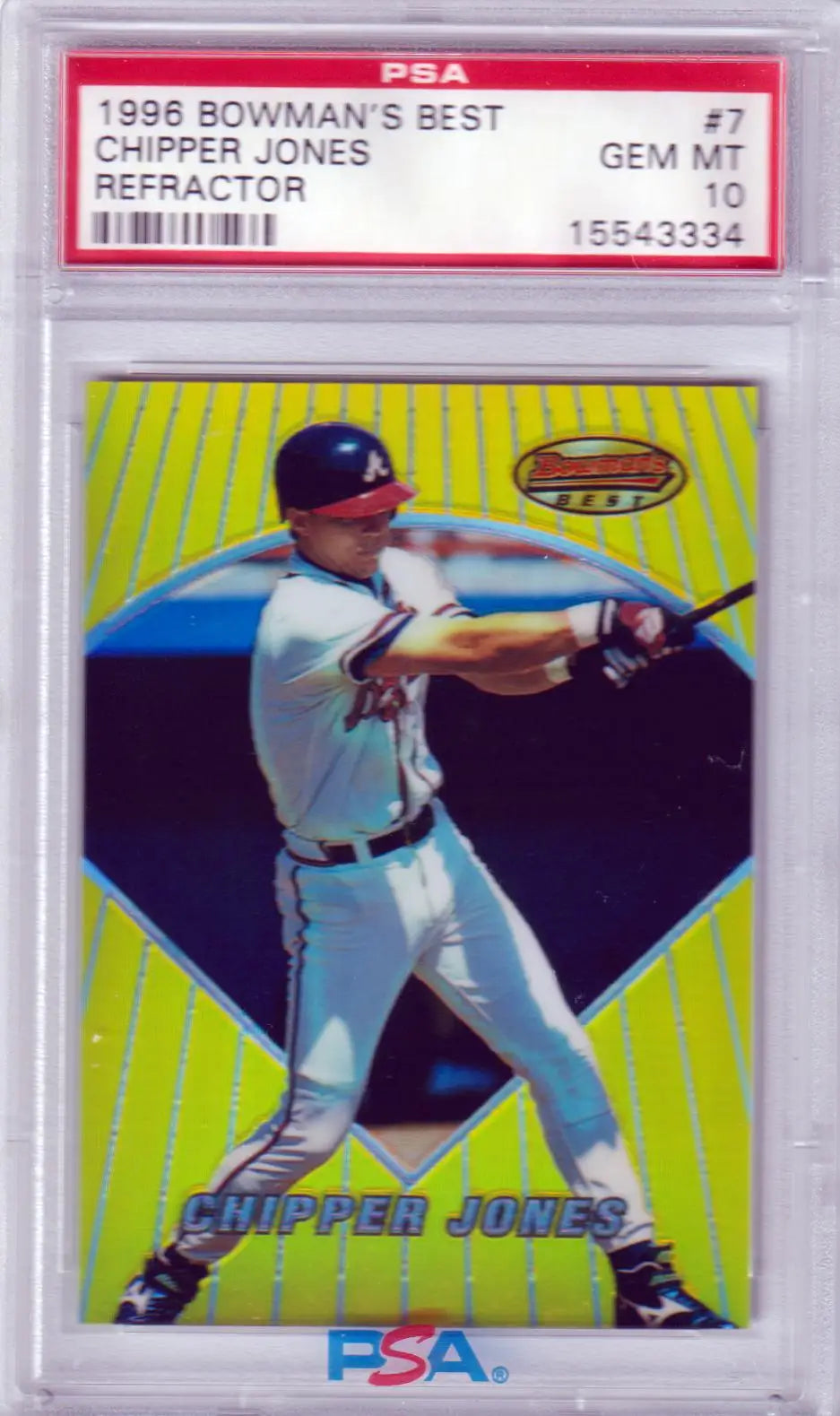 Graded Chipper Jones baseball card Columbia Hobby refractor PSA 10 GEM MINT