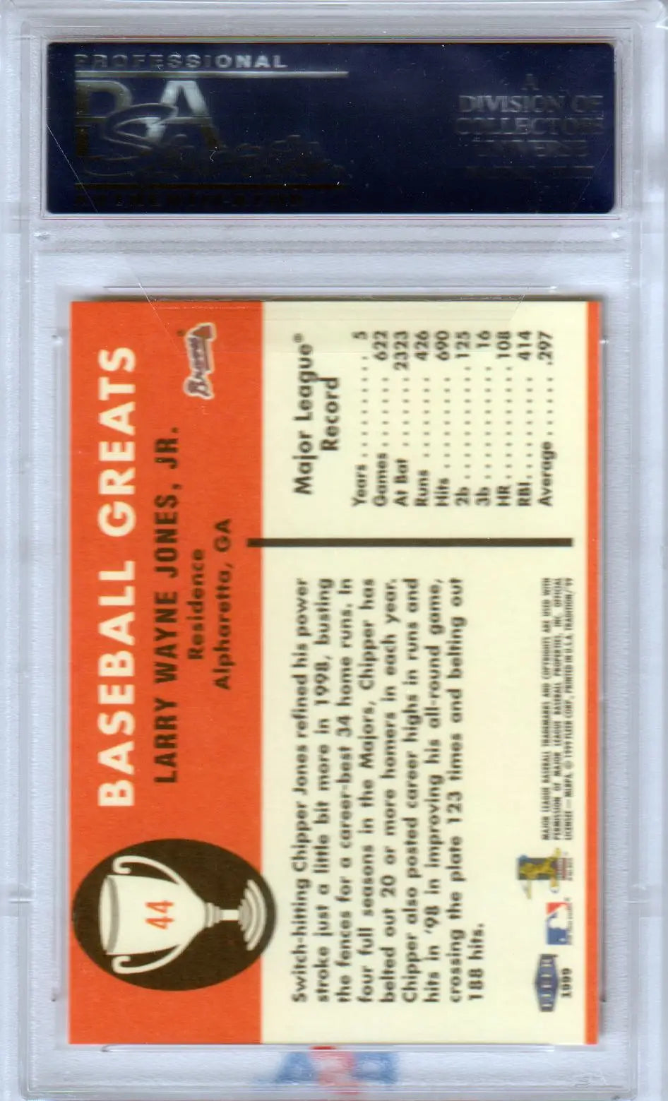 Chipper Jones baseball card in Fleer Vintage 1999 collection at Columbia Hobby