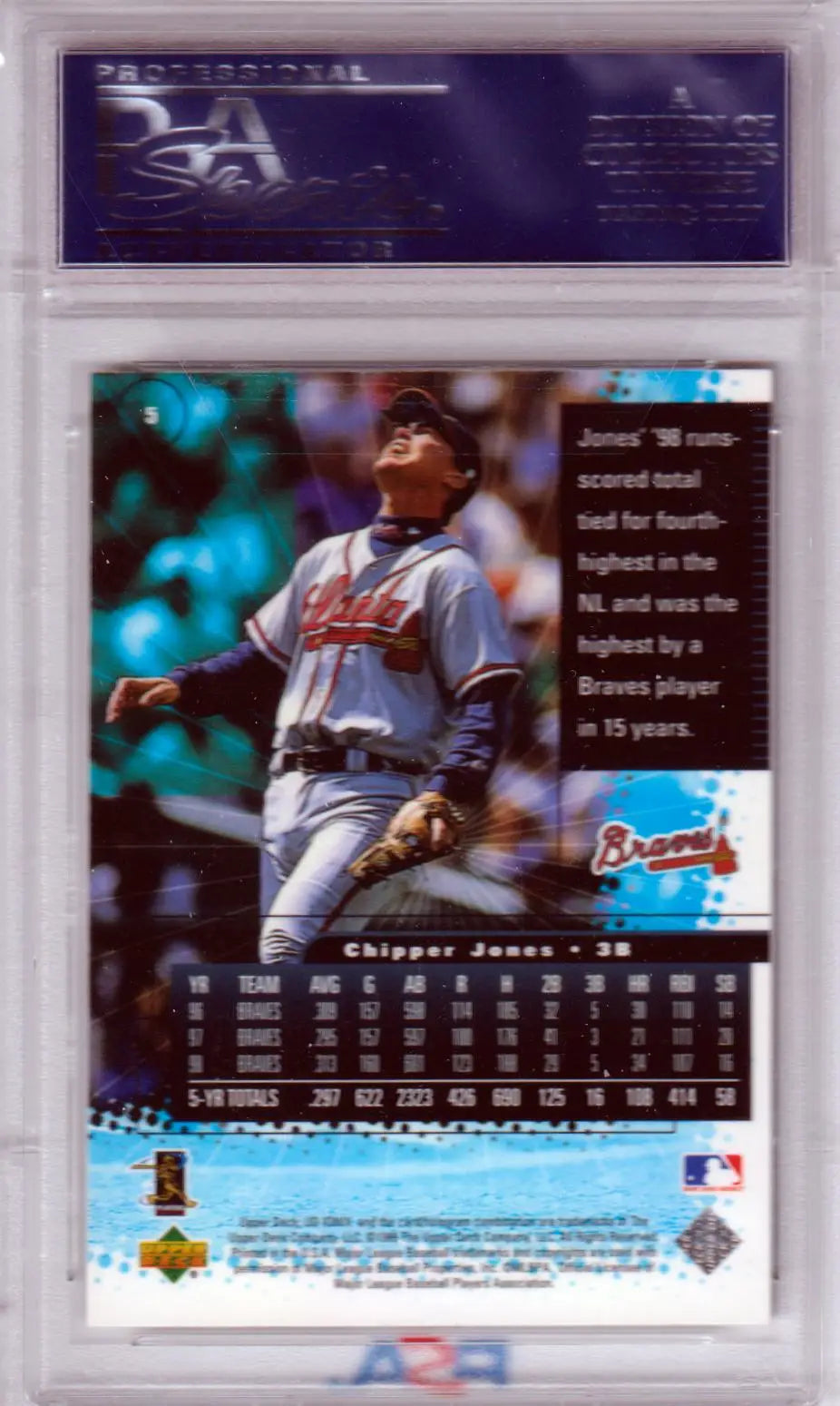 Chipper Jones baseball card from 1999 Upper Deck Ionix PSA 10 GEM MINT at Columbia Hobby