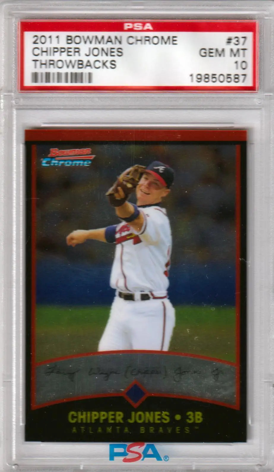 Graded Chipper Jones baseball card from Bowman Chrome Throwbacks by Columbia Hobby