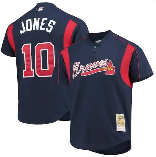 Atlanta Braves navy mesh batting practice jersey from the Cooperstown Collection featuring Chipper Jones
