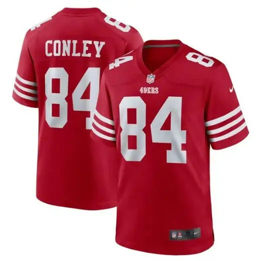 Red San Francisco 49ers NFL jersey with CONLEY 84 on back, Nike Game Jersey Scarlet