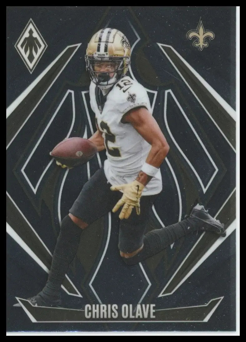 Football card featuring Chris Olave in New Orleans Saints uniform from 2024 Panini Phoenix NFL collection