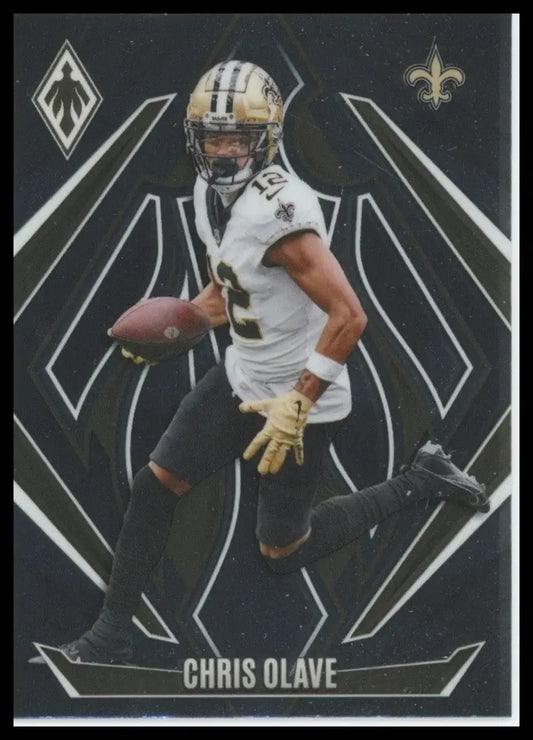 Football card featuring Chris Olave in New Orleans Saints uniform from 2024 Panini Phoenix NFL collection