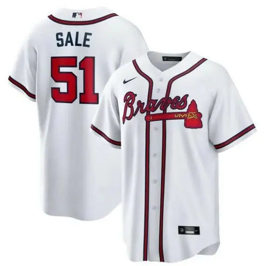 White Atlanta Braves baseball jersey worn by Chris Sale Nike Home Replica jersey