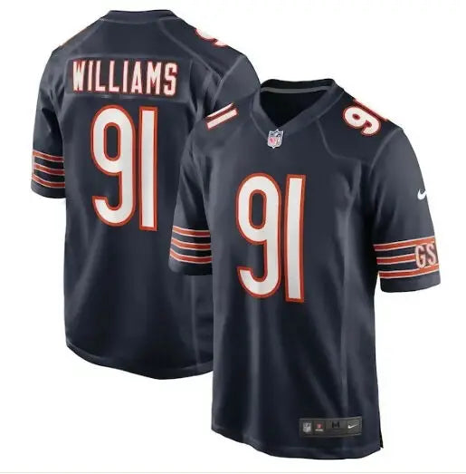 Navy blue Chicago Bears Chris Williams Nike Game Football Jersey on display