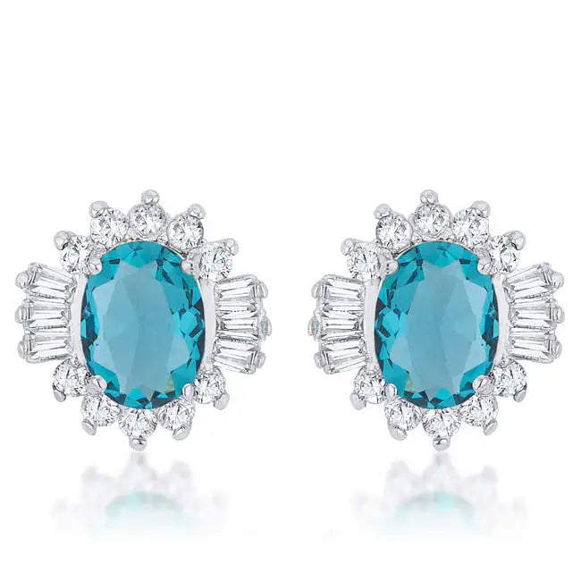 Chrisalee 3.3ct Aqua CZ Rhodium Classic Stud Earrings - Earrings