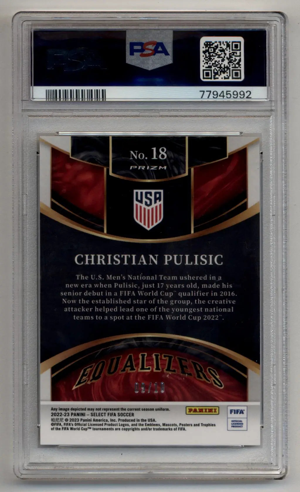 Christian Pulisic 2022-23 Select FIFA Equalizers Gold 09/10 PSA 10 Gem Mint - Singles
