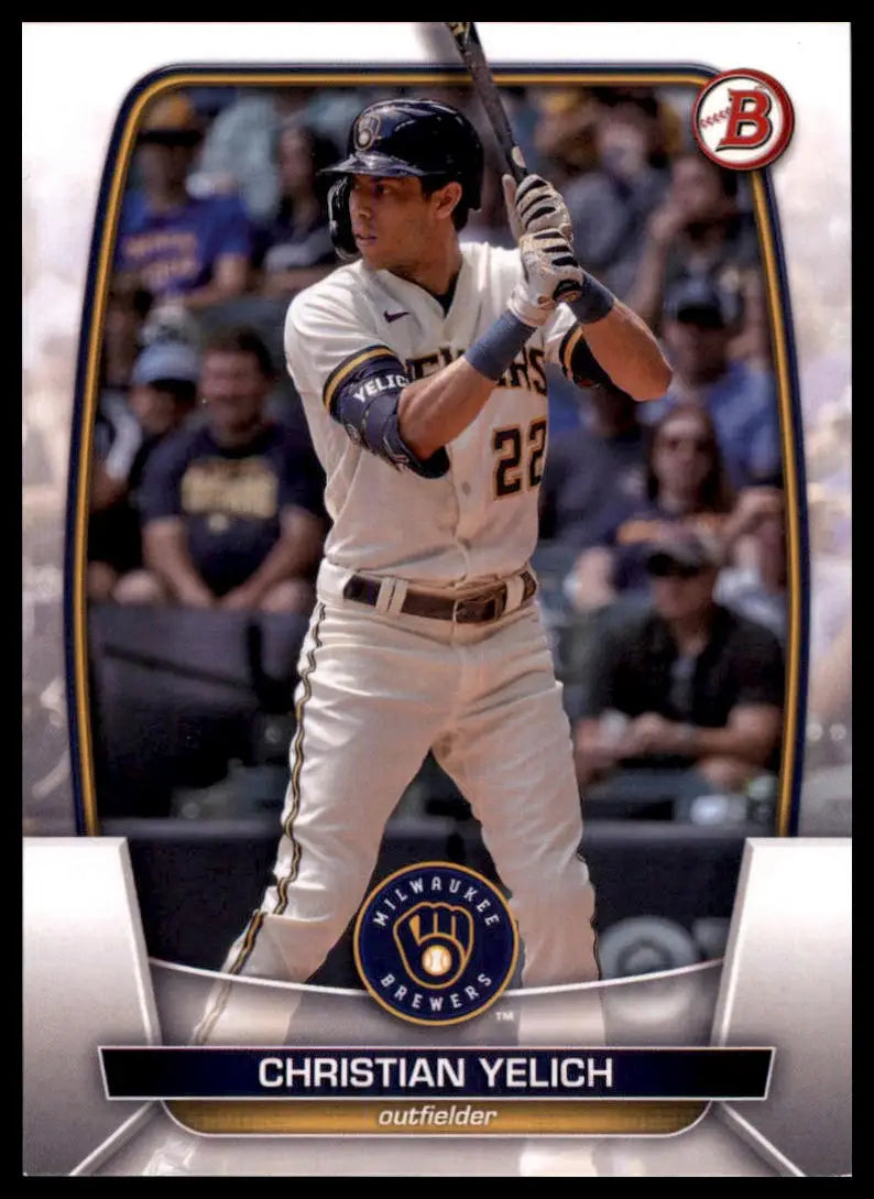 Christian Yelich 2023 Bowman baseball card featuring Milwaukee Brewers player