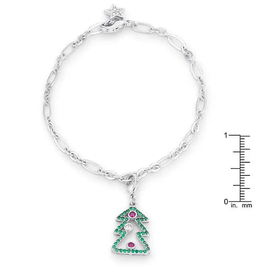 Christmas Tree 0.35ct CZ Rhodium Holiday Charm Bracelet - Bracelets