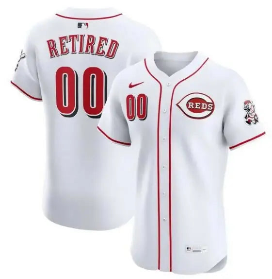 White Cincinnati Reds Nike Home Elite Pick-A-Player Retired Roster Jersey displayed on a product page