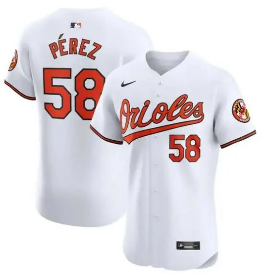 White Cionel Perez Baltimore Orioles Nike Home Elite Player Jersey on display
