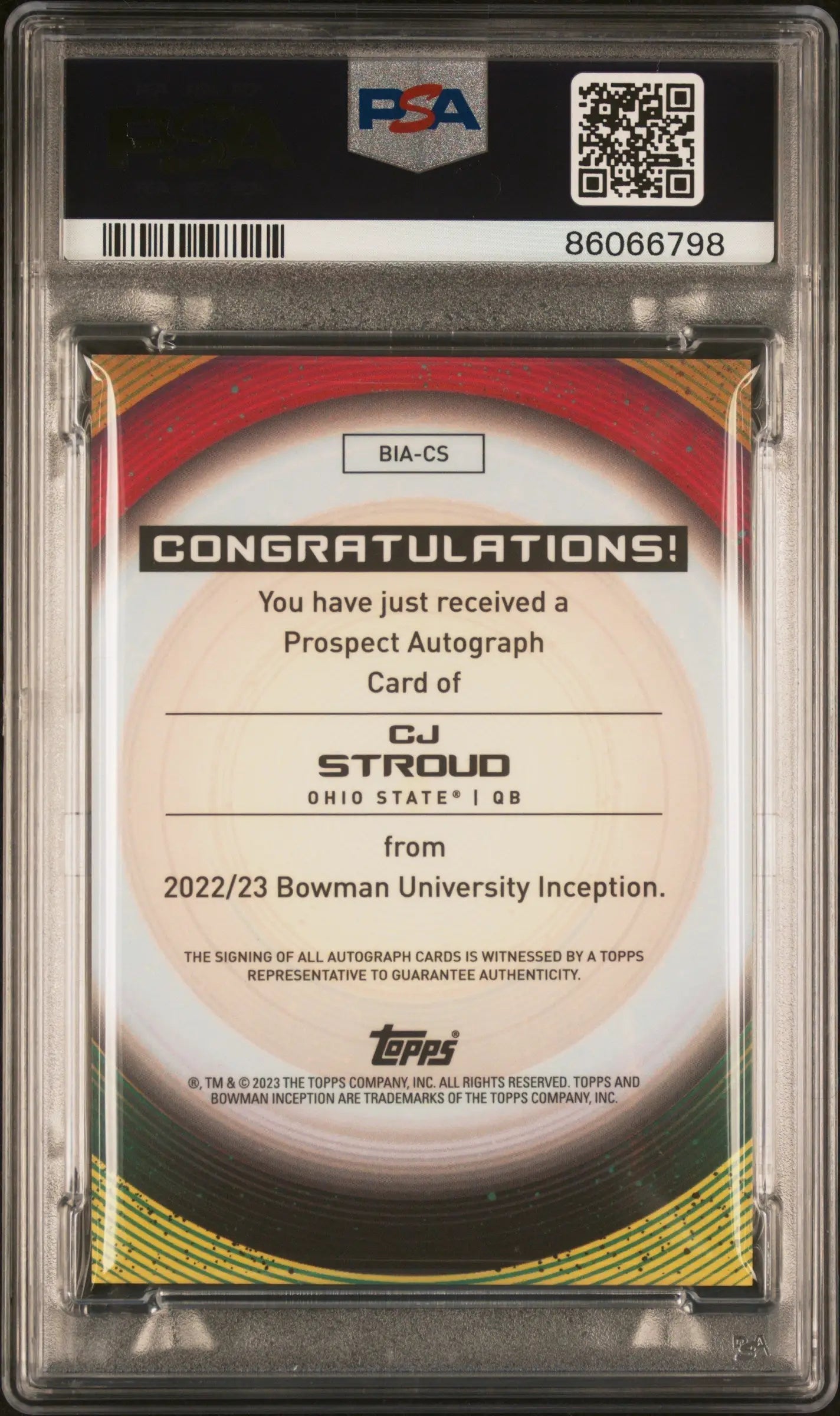 CJ Stroud 2022 Bowman U Inception Fuchsia Foil Auto #58/75 PSA 10 Gem Mint - Singles