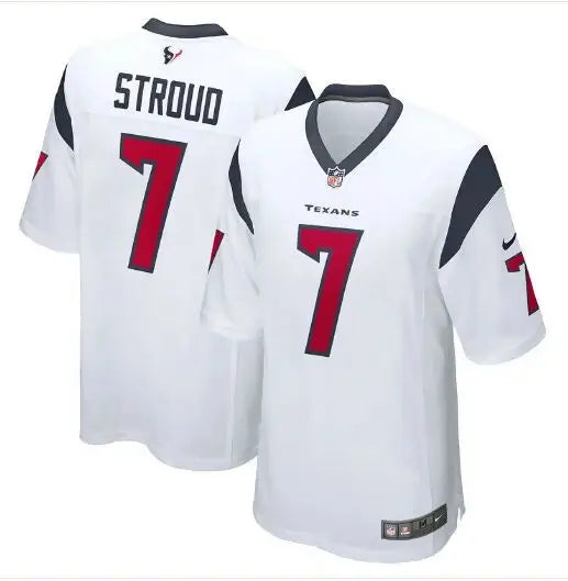White Houston Texans CJ Stroud NFL Draft jersey with STROUD and number 7 on back