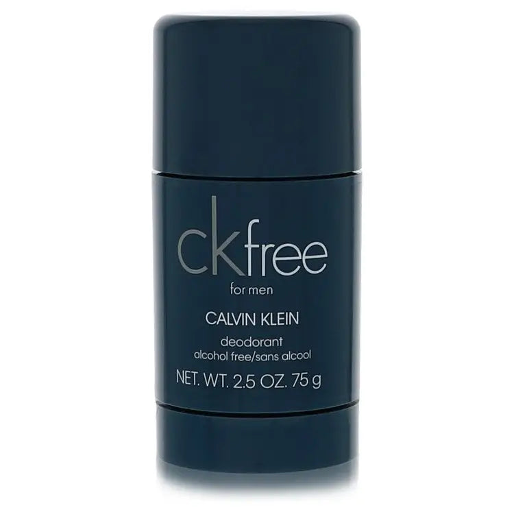 Blue Calvin Klein deodorant stick with woody aromatic fragrance and black cap