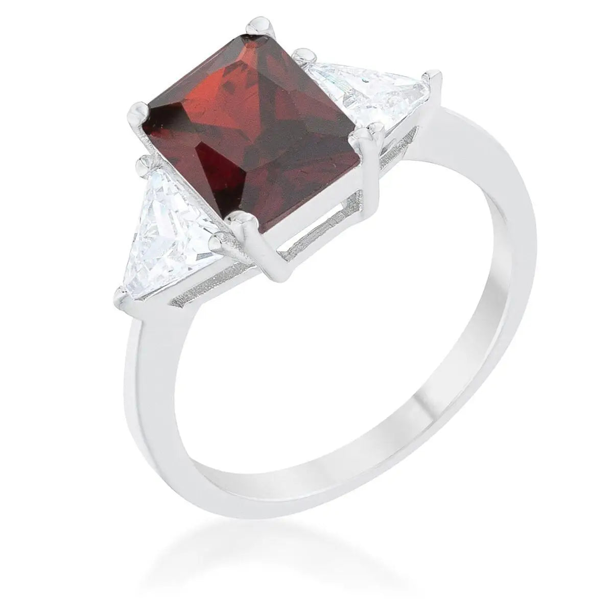 Classic Garnet Rhodium Engagement Ring - Rings