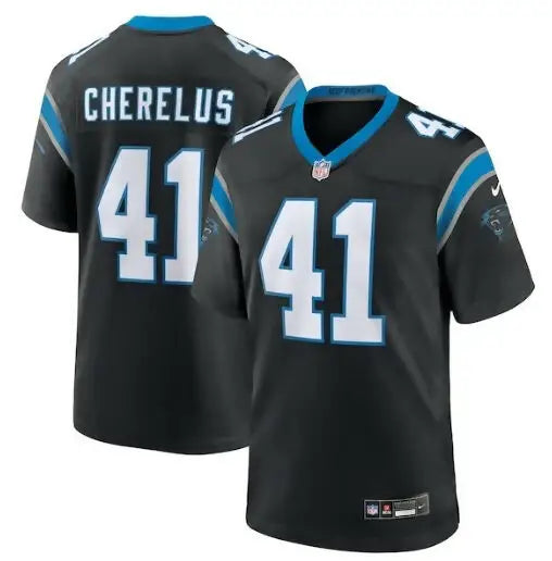 Black Carolina Panthers NFL jersey featuring CHERELUS and 41 on the back