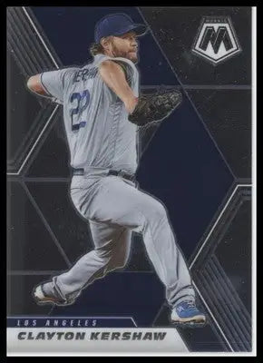 Clayton Kershaw baseball card from Panini Mosaic Los Angeles Dodgers 2021 series