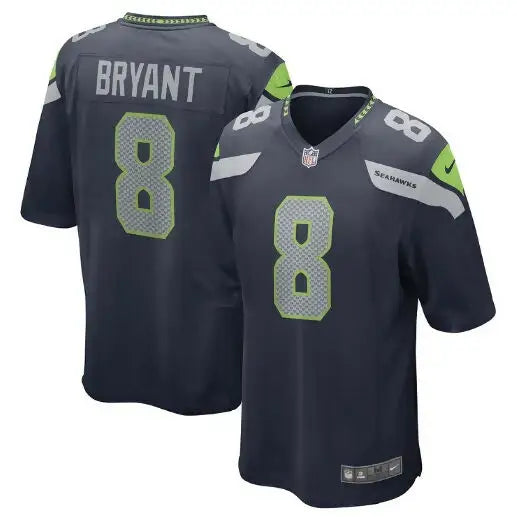 Dark gray Seattle Seahawks Nike Game Jersey with number 8 and BRYANT on the back