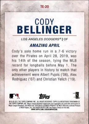 Cody Bellinger baseball card from 2021 Topps Highlights Los Angeles Dodgers collection