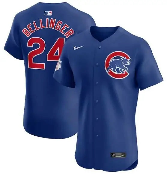 Blue Bellinger Cubs baseball jersey displayed for Cody Bellinger Chicago Cubs Nike Alternate Elite player jersey Royal
