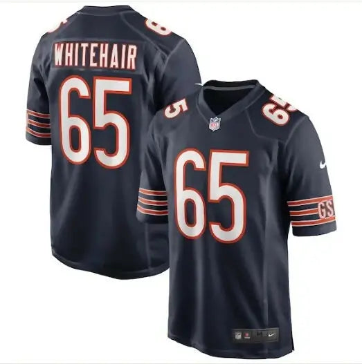 Dark blue Chicago Bears Cody Whitehair Nike Game Jersey with white lettering and #65
