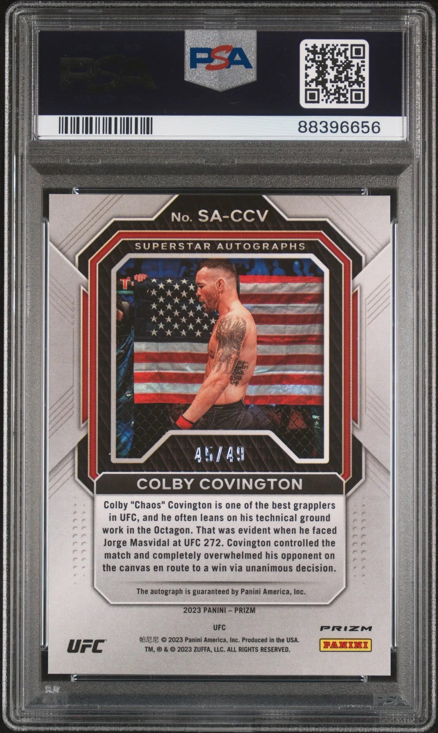 Colby Covington 2023 Panini Prizm Blue Auto #45/49 PSA 10 Gem - Singles