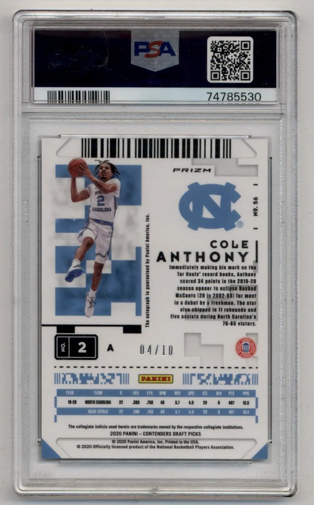 Cole Anthony 2020-21 Contenders Draft Picks Gold 04/10 PSA 10 Gem Mint Auto 10 - Singles