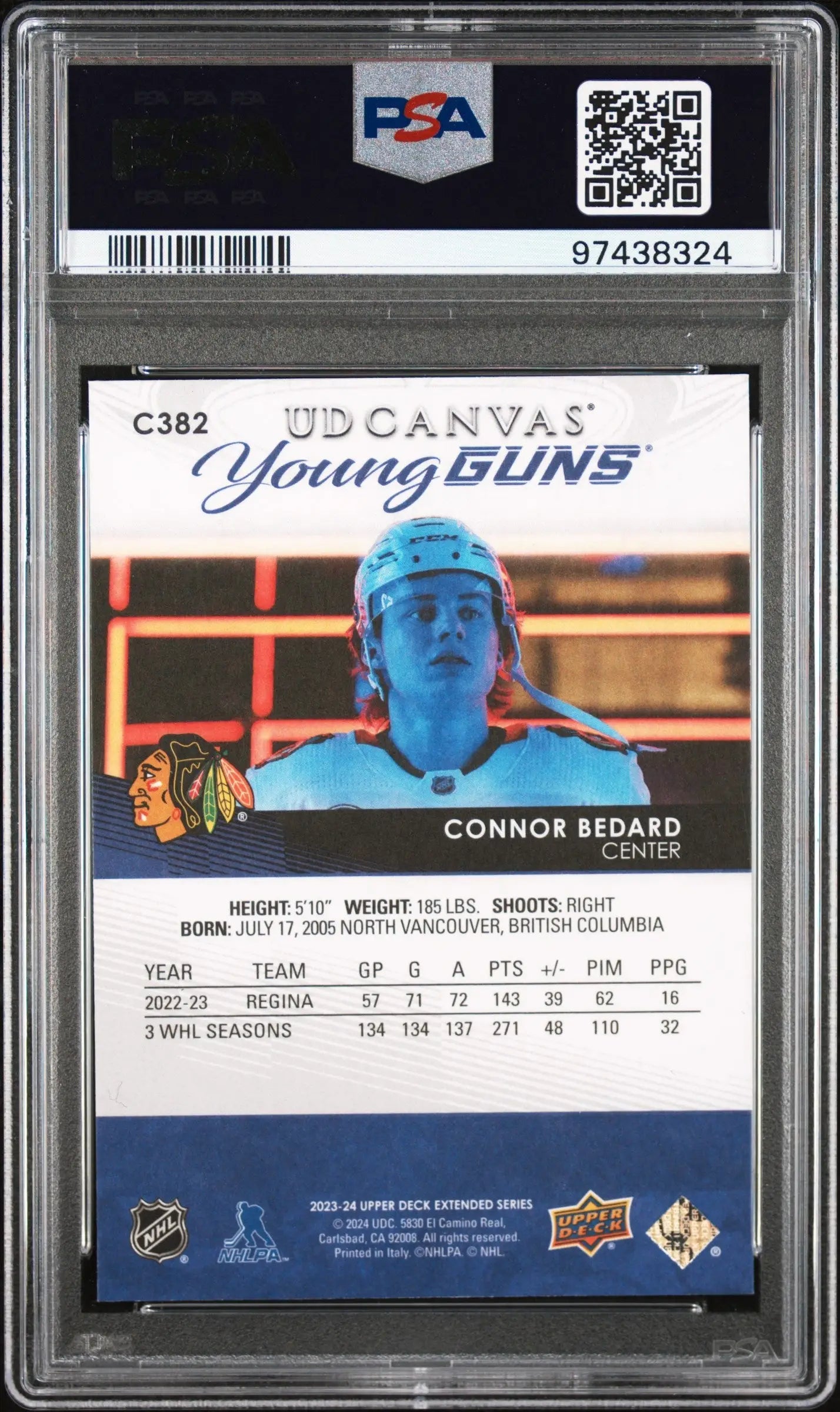 Connor Bedard 2023 Upper Deck Canvas #382 PSA 9 Mint - Singles