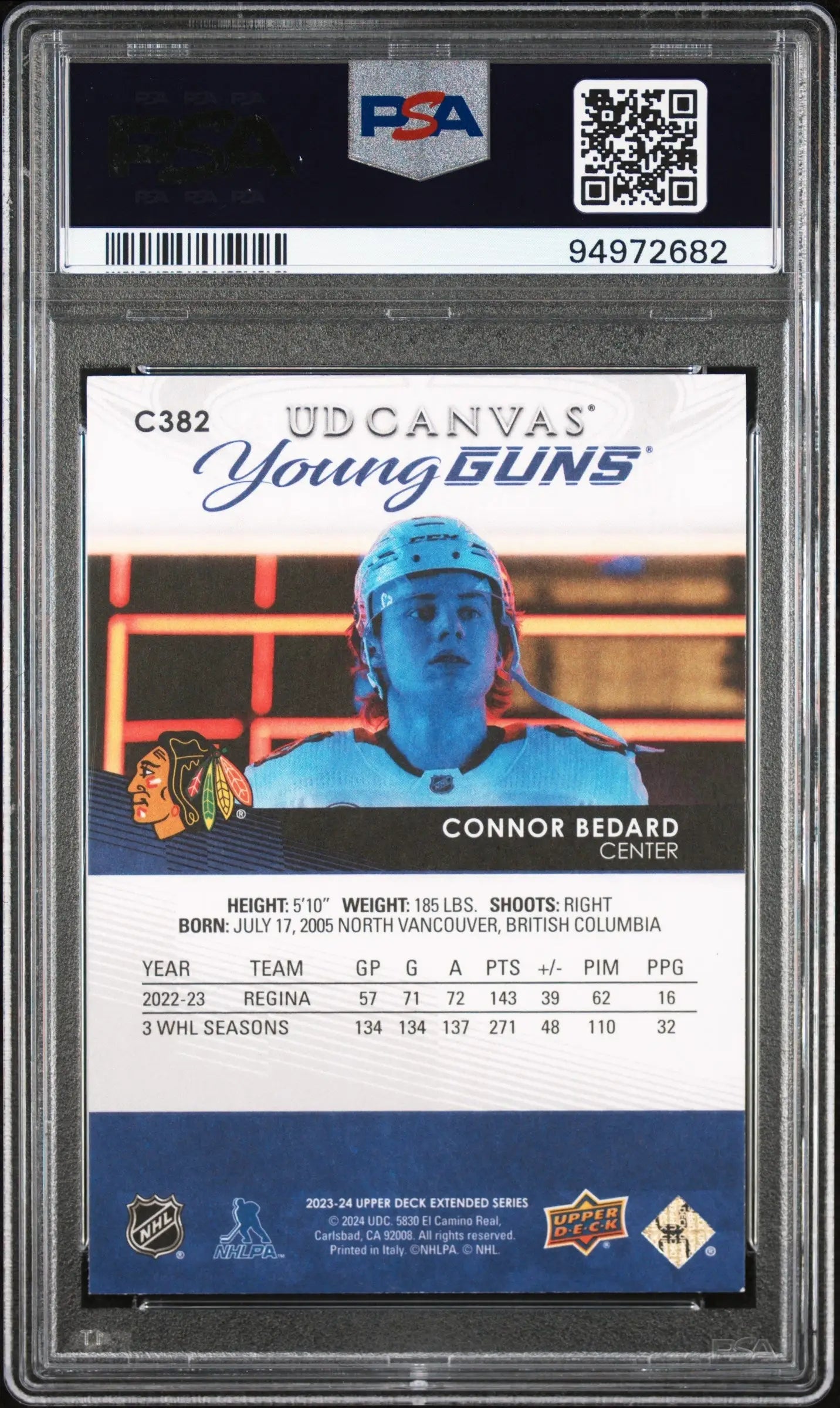 Connor Bedard 2023 Upper Deck Canvas #C382 PSA 9 Mint - Singles