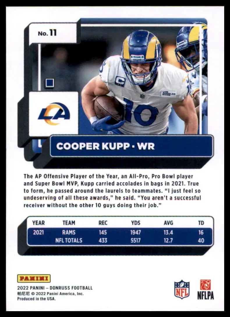 Cooper Kupp football card from 2022 Donruss Los Angeles Rams collectible